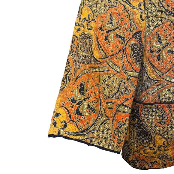 Vintage Izod Quilted Coat Barn Jacket Paisley Boho Orange Blue Hippie Retro 6 - Picture 8 of 10